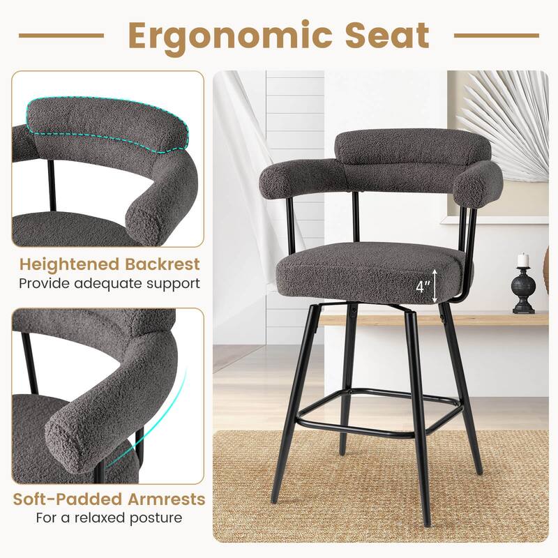 Costway 27” Swivel Bar Stool Set of 2/4 with Curved Back & Arms & - See Details