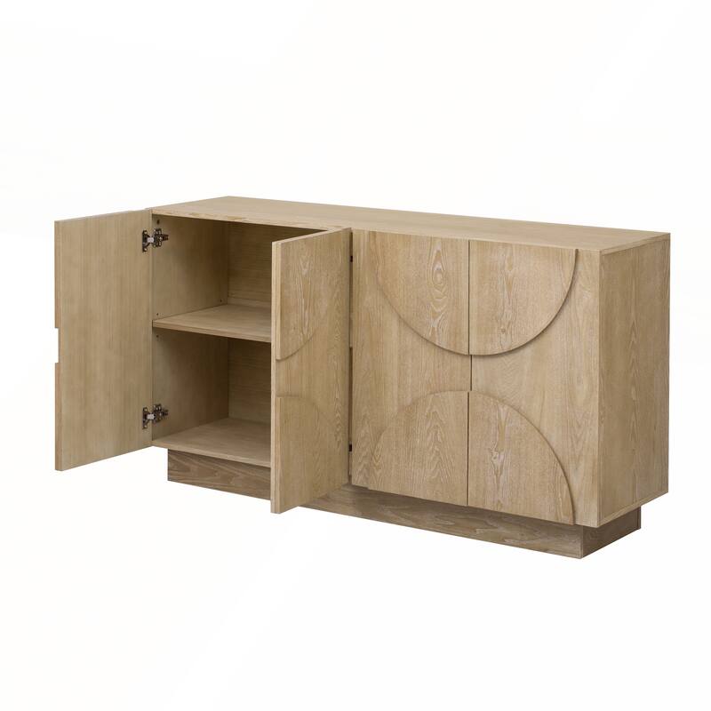 4-Door Large Storage Sideboard with Semi-Circular Handles and Adjustable Shelves for Dining Room and Living Room