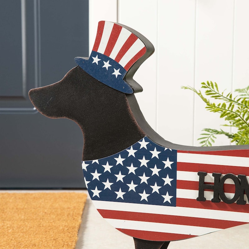 Glitzhome Wooden Christmas Double Sided Dachshund Porch Sign Decor