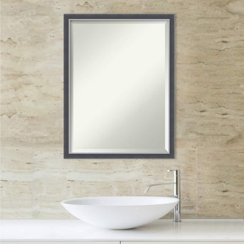Beveled Bathroom Wall Mirror - Eva Black Silver Frame