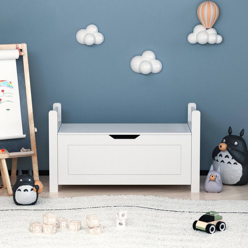 Kids Toy Box Chest, White Rubber Wood Toy Box for Boys Girls, Large
