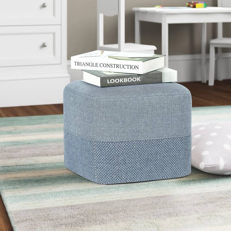 Adeco Square Fabric Ottoman Two-Color Stitching Footrest Stool