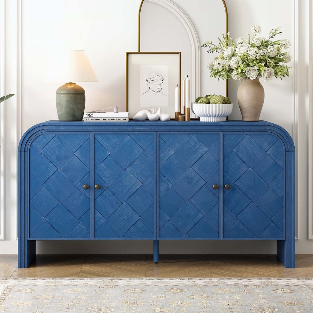 Contemporary Sideboard Cabinet with Woven Wood Slat Doors,for Hallways,Living Rooms,Studies,and Corridors