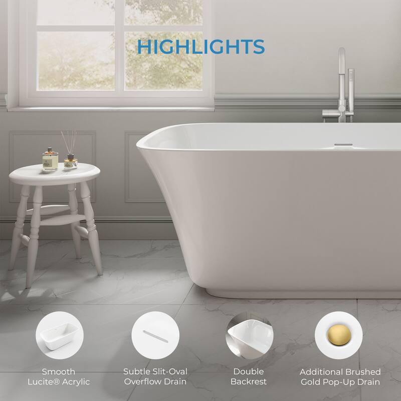 OVE Aveline 60-inch Free-Standing Bathtub in Glossy White