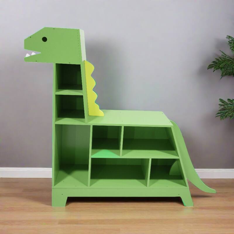 Teamson Kids Dinosaur Shaped Bookcase / Toy Organizer with Assorted Cubbies