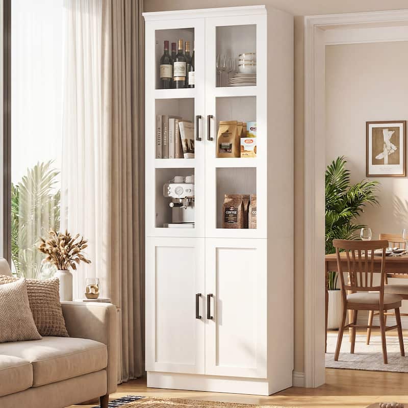 80" Tall Display Bookcase with Glass Doors and Adjustable Shelves,Freestanding Storage Bookshelf for Living Room, Home Office.