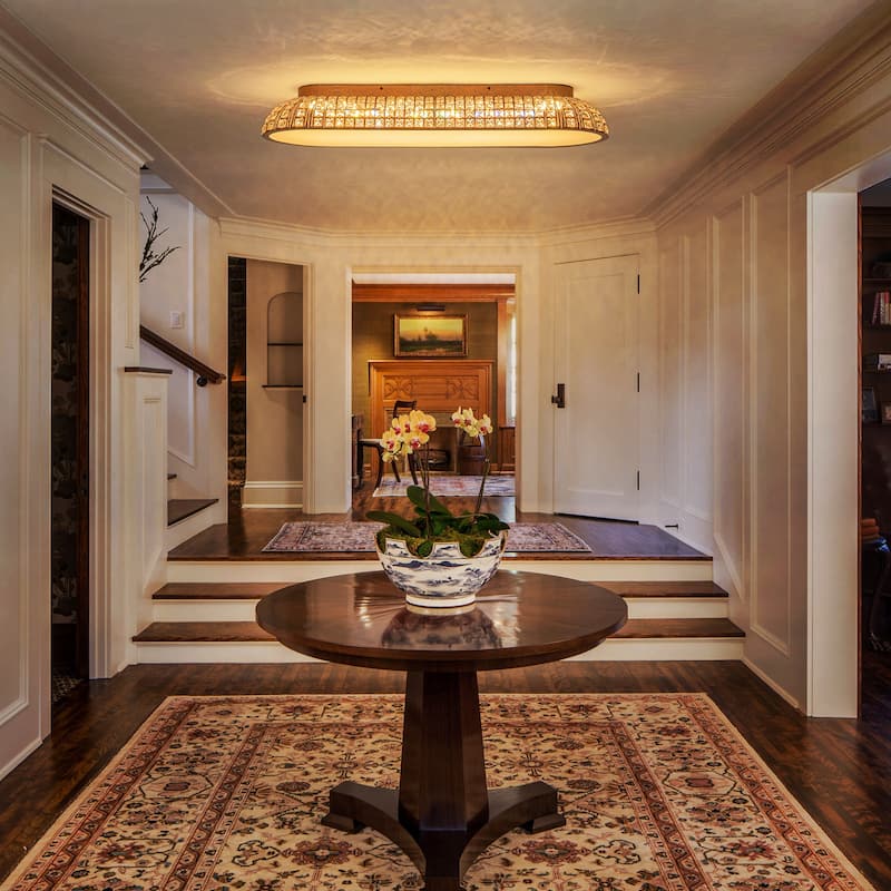 Retro French 38.6" W Antique Brass Linear Rectangle Crystal LED Flush Mount Ceiling Light