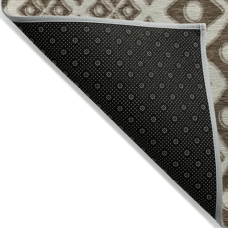Brown And Beige Geometric Washable Indoor Outdoor Area Rug - 3' x 5'