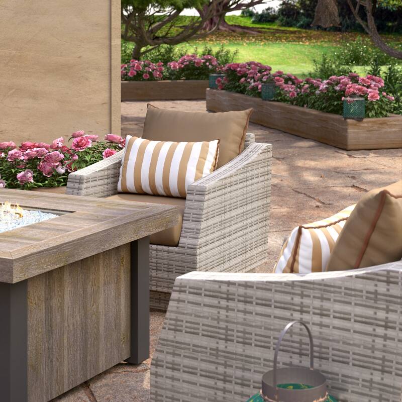 Cannes 5 Piece Sunbrella Outdoor Patio Fire Chat Set