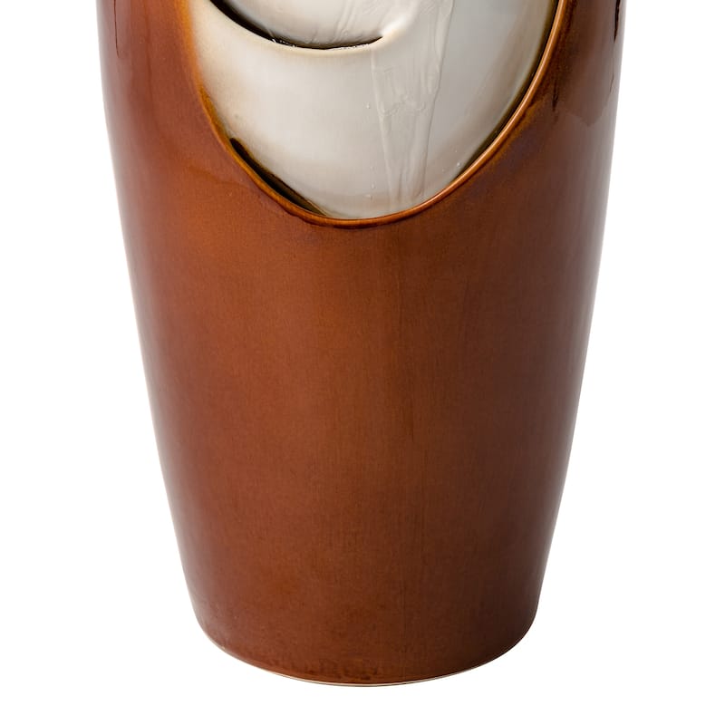 Glitzhome Oversized LED Lighted Ceramic Pot Floor Fountains for Outdoor Garden