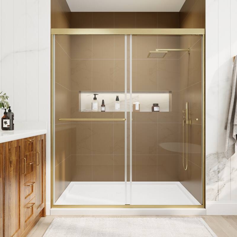Modland 56-60"x70'' Adjustable Double Sliding Shower Door, 1/4" ANSI Glass with Nano Coating, Framed Bypass Enclosure