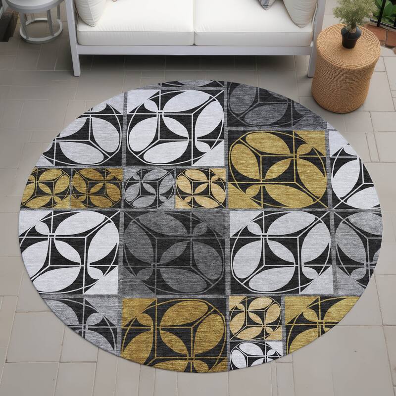 Machine Washable Indoor/ Outdoor Patch Lupton Chantille Rug - Black - 8' x 8'