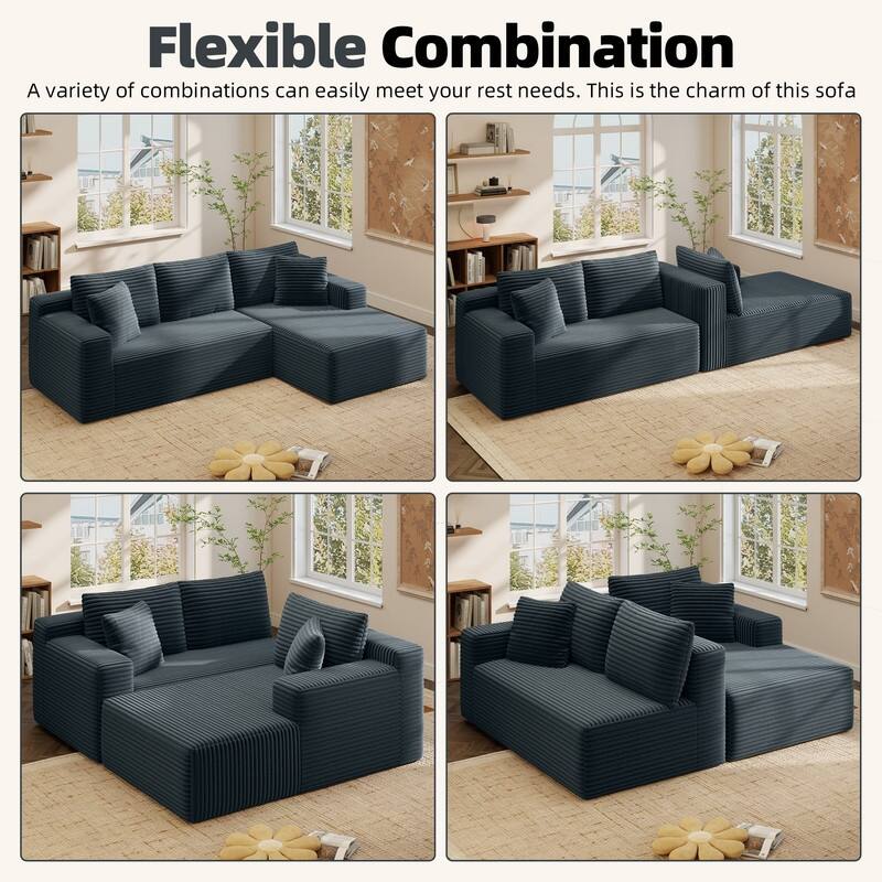 Rossetta L-Shaped Modular Cloud Corduroy Sectional Sofa with Deep Seat, Left Facing