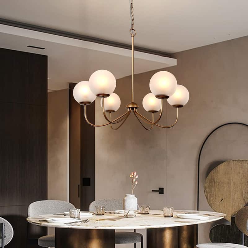 Modern 6-Light Gold Glass Chandelier Lights for Dining Room Bedroom - D27"xH25"