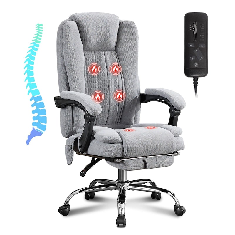 Massage Office Chair with 6 Vibration Points Heated Footrest, Tiltable Backrest and Padded Armrests, for Office - Grey