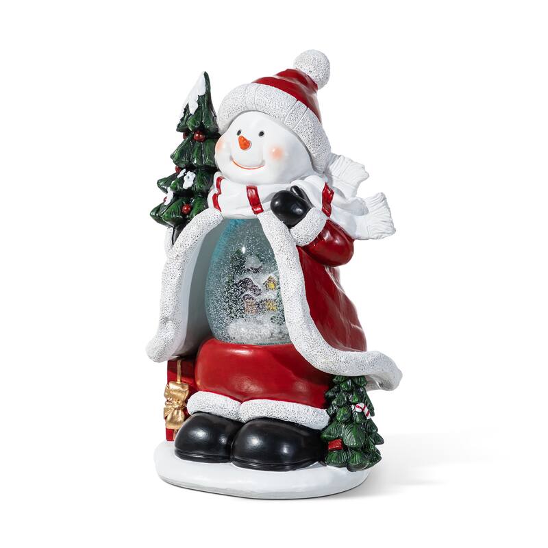 Glitzhome 100mm Christmas Resin Lighted Snowflakes Snowman Waterglobe