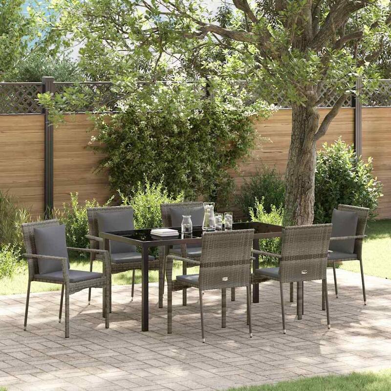 vidaXL Garden Dining Set with Cushion Poly Rattan - Grey-23.23x21.06x34.65