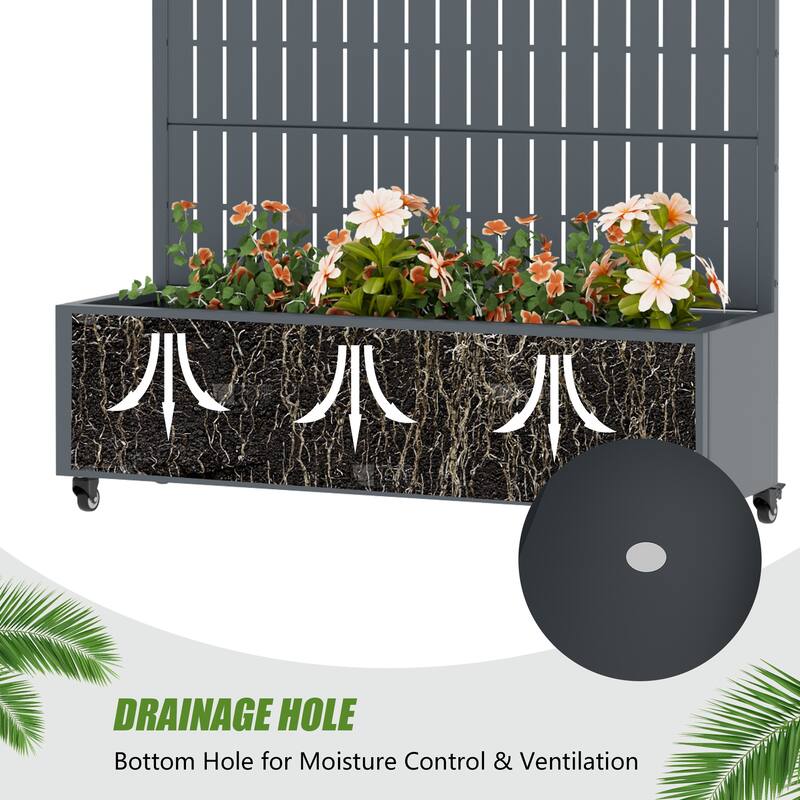 Raised Garden Bed Planter with Trellis Movable Planter Box with Lockable Wheels