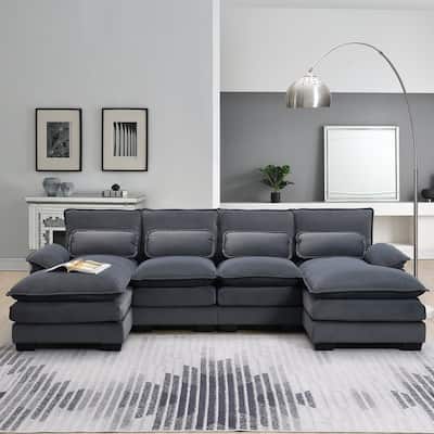 Modern U-shaped Sectional Sofa with Waist Pillows 6-seat Upholstered Symmetrical Sofa Furniture