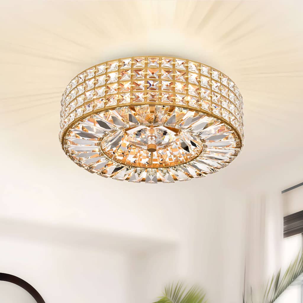 Jolie 4-light Crystal and Prism Round Flush Mount