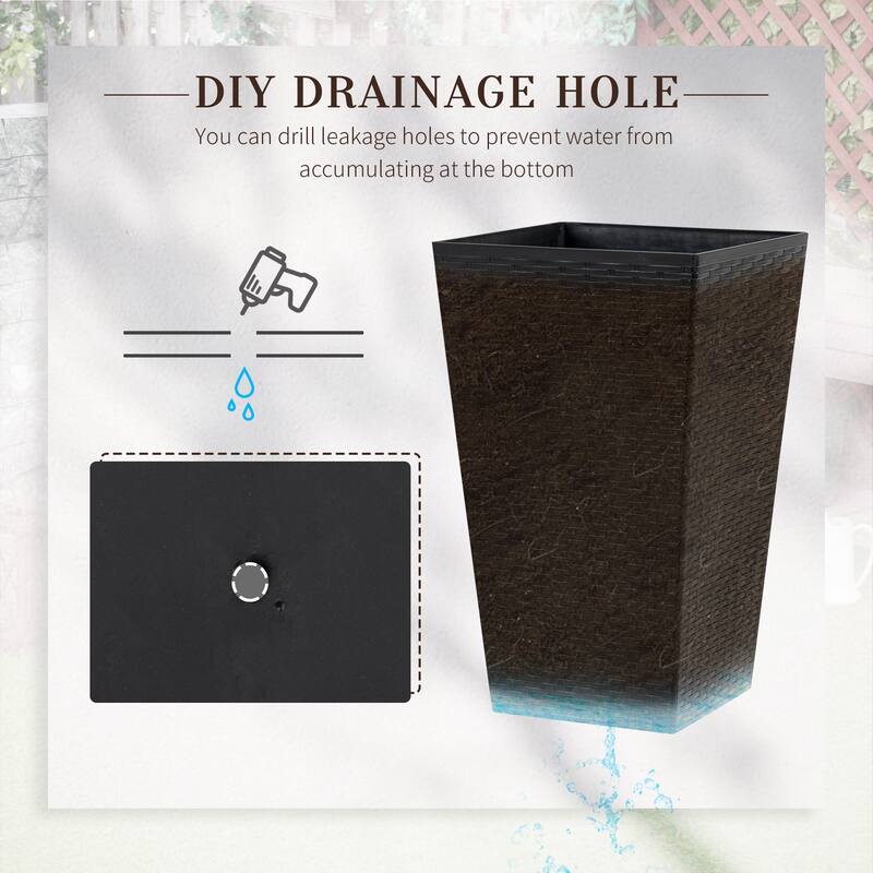 Set of 3 Rattan-Like Indoor/Outdoor Planter Pots with Self-Drainage