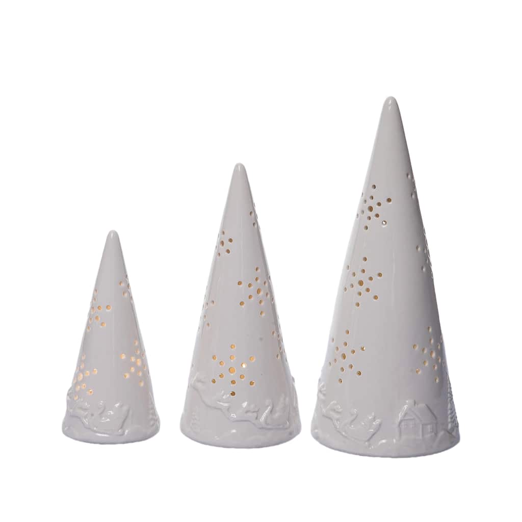 Transpac 11.5 in. Holiday Cone Tree Embossed Set of 3