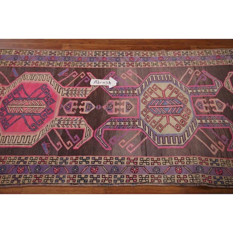 Meshkin Persian Vintage Runner Rug Handmade Wool Carpet - 3'4" x 10'0"