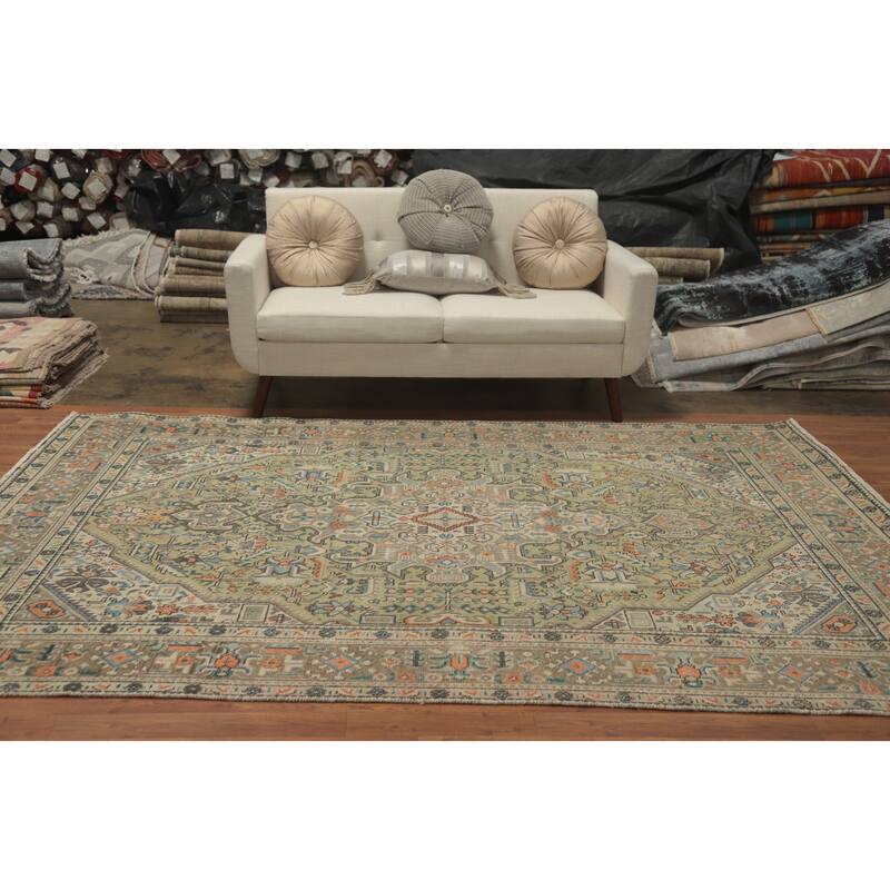 Hand Knotted Oriental 100% Wool Carpet Traditional Medallion Green Tabriz Area Rug - 9' 4'' X 6' 4''