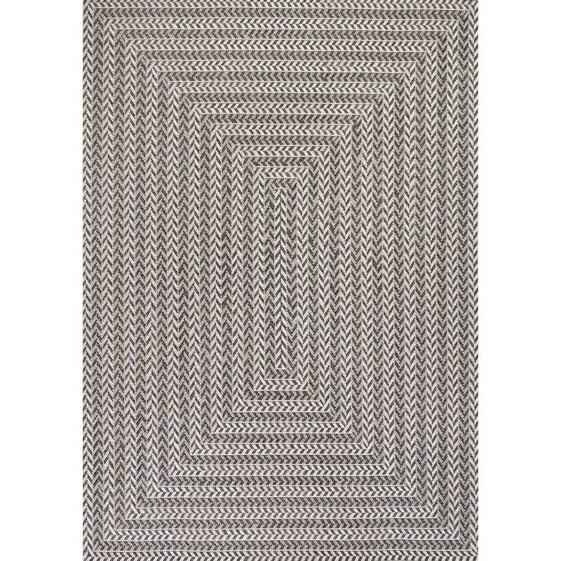 JONATHAN Y Lucia Modern Concentric Squares Indoor/Outdoor Area Rug - 8 X 10 - Black/Light Gray
