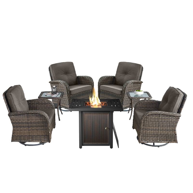 Patio Sofa Swivel Chair with Propane Fire Pit Table