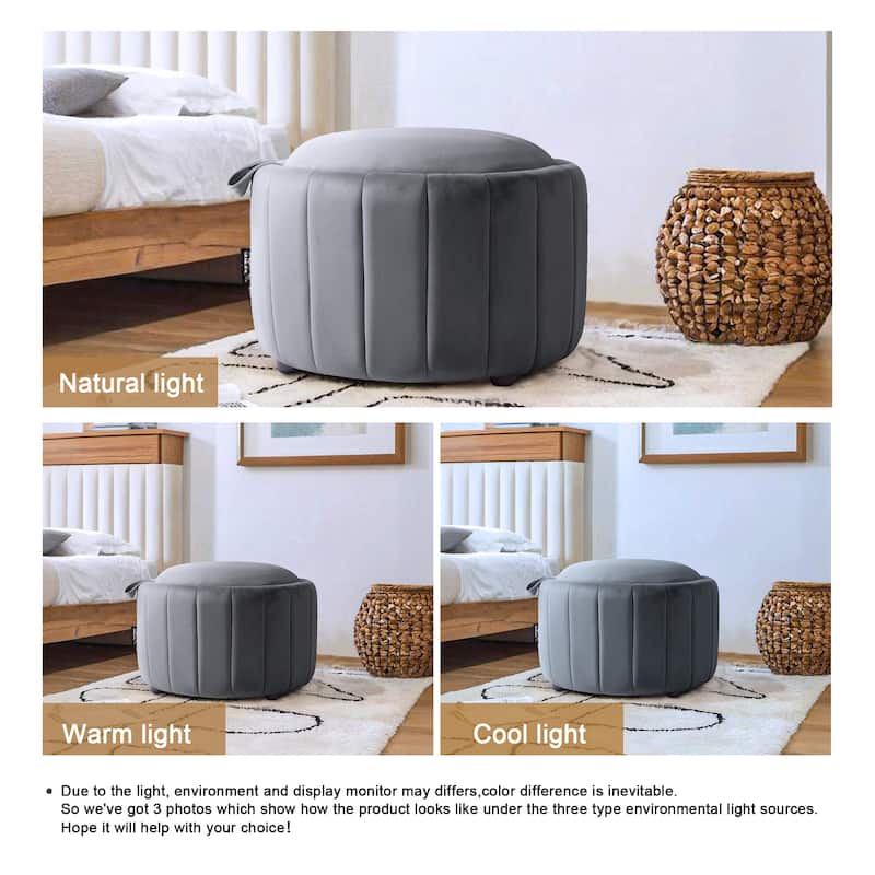 29" Modern Velvet Round Storage Ottoman