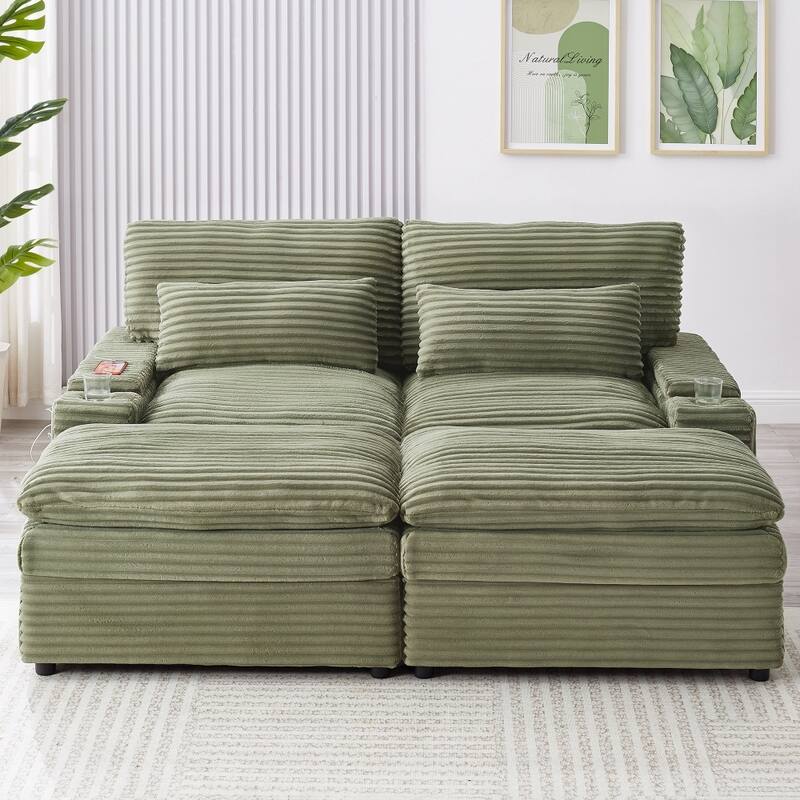 70.9" Loveseat Sectional Convertible Sofa with Ottomans and Storage Space, USB Ports