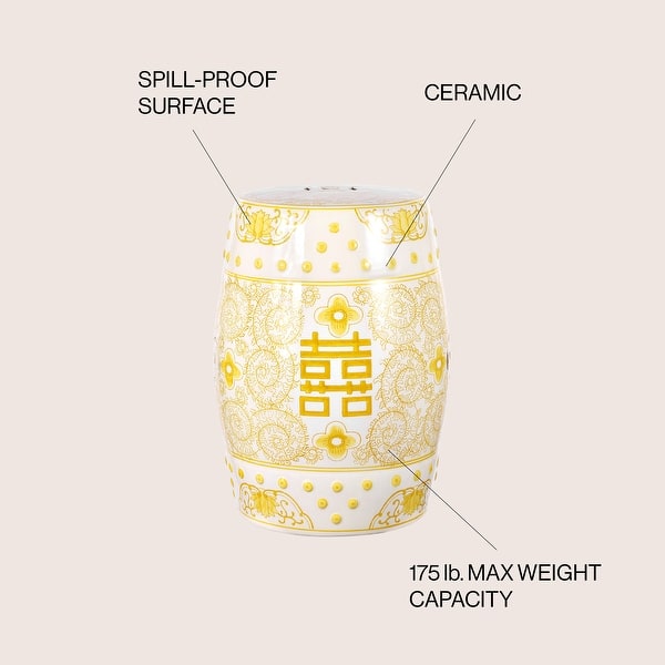 Eyely LBT1009A Lotus Blossom 17.5" Chinoiserie Ceramic Drum Garden Stool Blue White Bohemian Coastal Classic Cottage French Country Traditional Transi