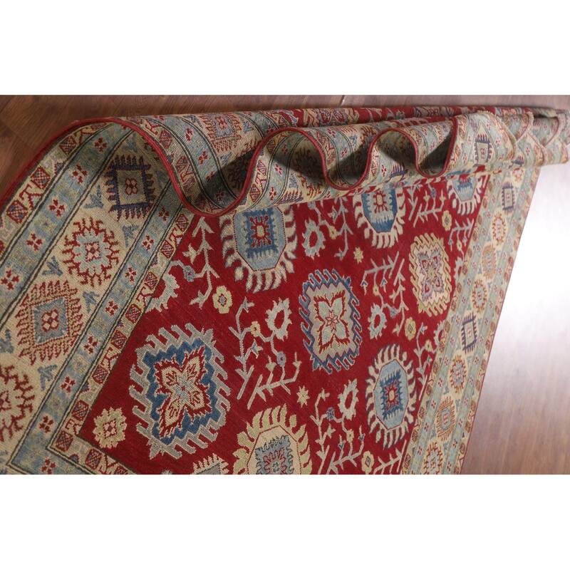 Hand Knotted Oriental 100% Wool Carpet Traditional All-Over Red Kazak Area Rug - 9' 2'' X 5' 11''