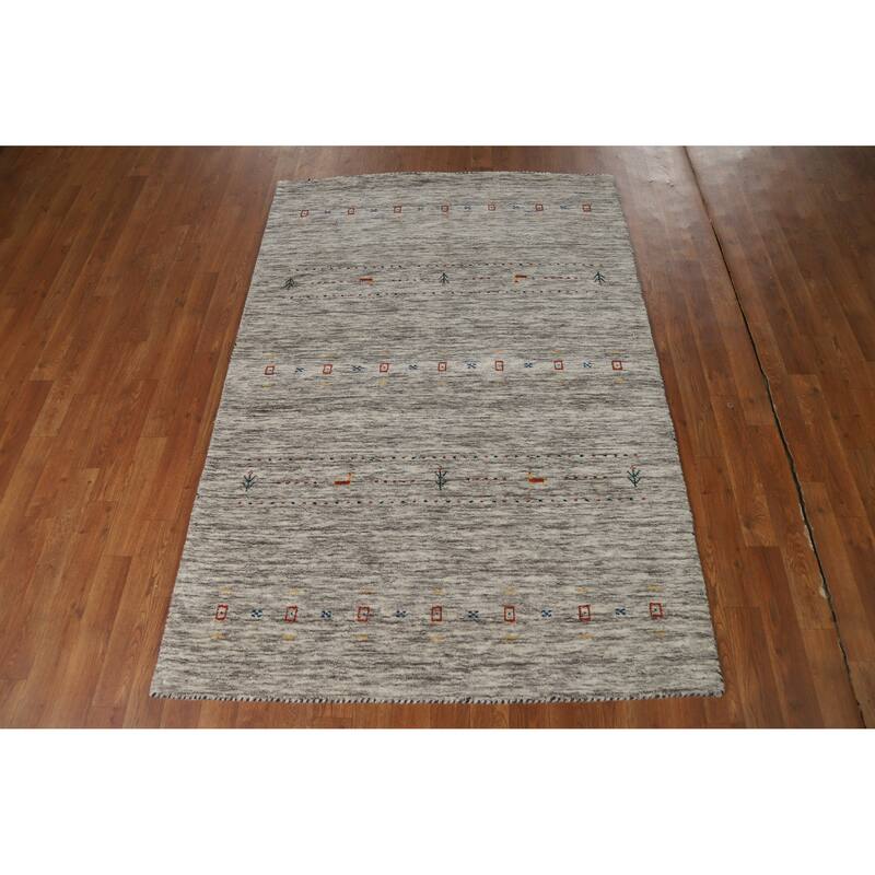 Hand Knotted Oriental 100% Wool Carpet Tribal Animal Pictorial Beige & Ivories Gabbeh Area Rug - 5' 11'' X 4' 1''