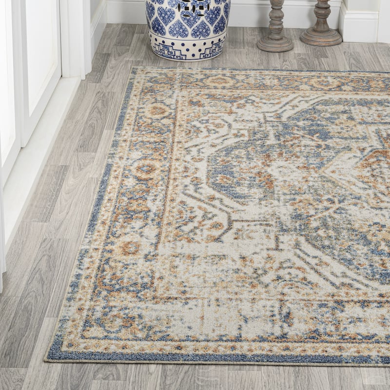 JONATHAN Y Pavel Bold Distressed Medallion Low-Pile Machine-Washable Area Rug