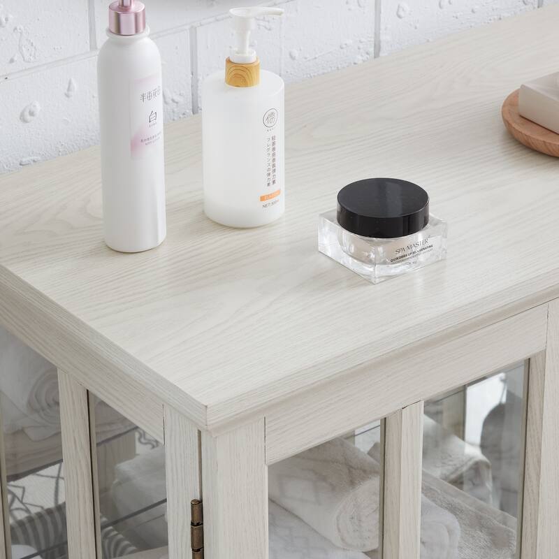 LED Lighted Curio Display Cabinet with Adjustable Shelves, Retro Glass Showcase and Lattice Doors