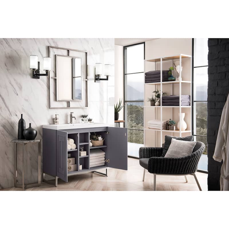 James Martin Vanities Alicante 39.5" Single Vanity Cabinet, Gray Smoke, w/ White Glossy Composite Stone Countertop