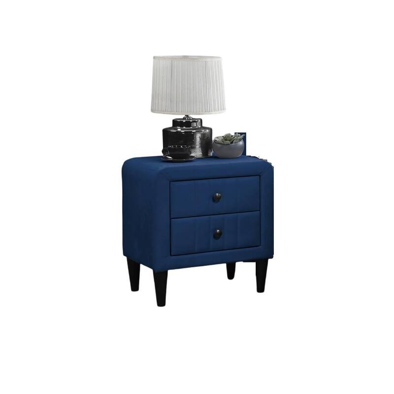 Navy Blue Velvet Nightstand with 2 Drawers, Sleek Design