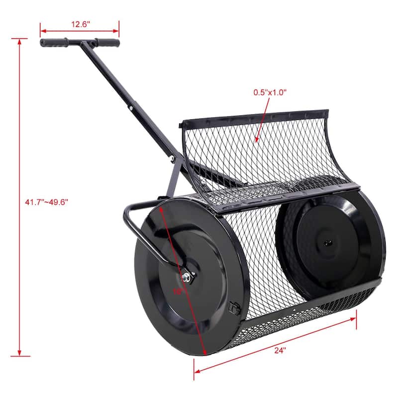 50 lbs. 24 in. Heavy Duty Metal Peat Moss Spreader with T Shaped Handle for Planting Seeding, Lawn and Garden Care