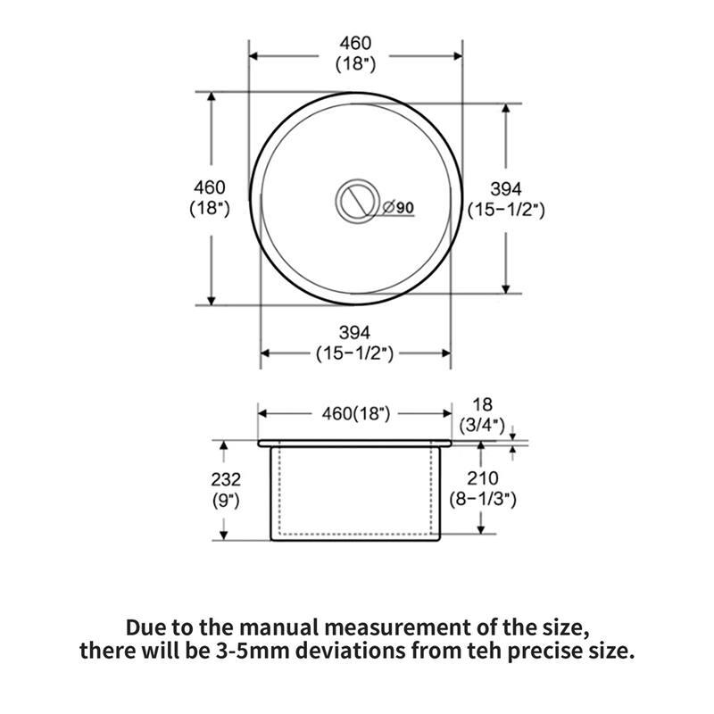 18" Dual Mounted Single Bowl Ceramic Circular Kitchen Sink with Grid
