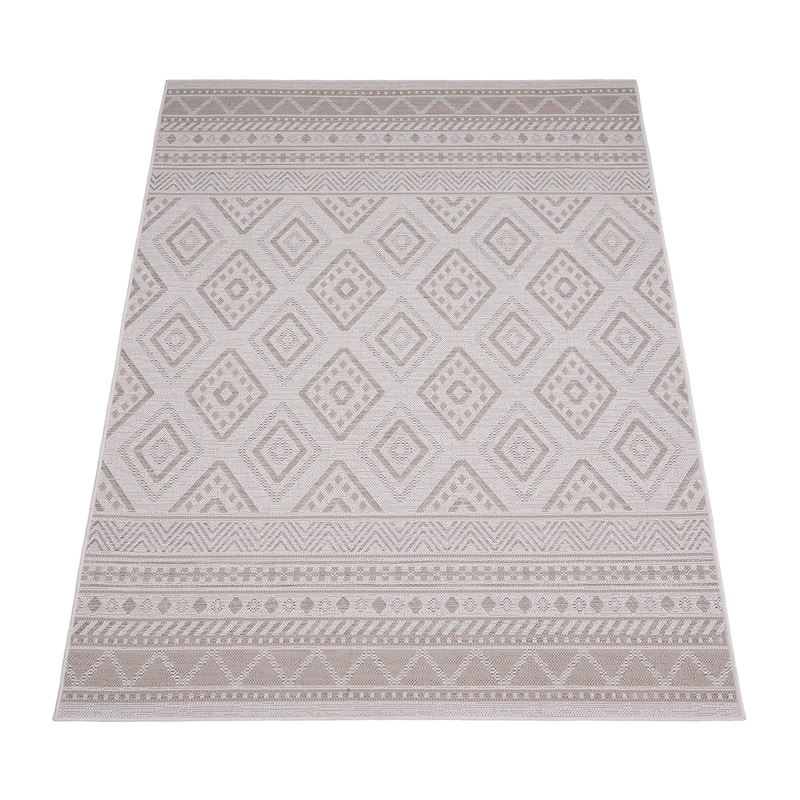 Boho Trellis Outdoor Rug for Patio Modern durable in Beige Cream