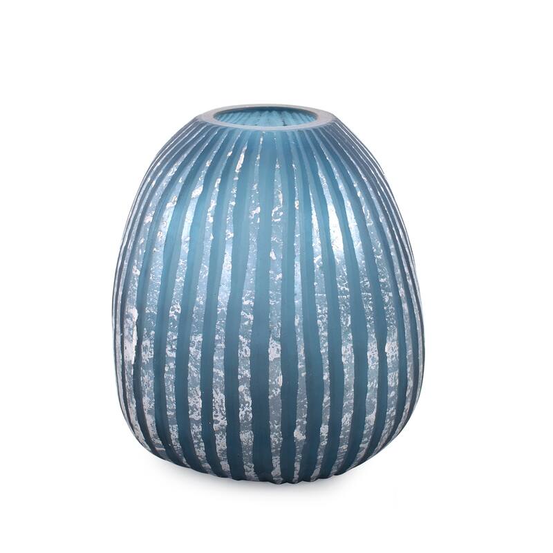 Allan Andrews Contemporary Asymmetrical Matte Blue & Silver Glass Vase Collection