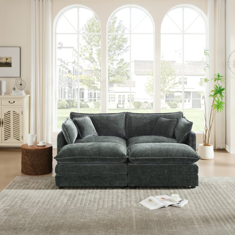Cloud Chenille Upholstered Modular Sectional Sofa with DIY Combination Design - Gray 2-Seater Sofa+Ottomans*2