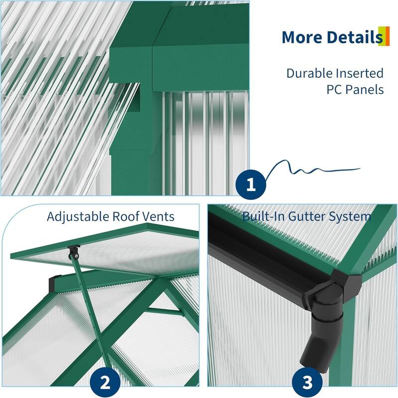 6x9FT Aluminum-Framed Polycarbonate Greenhouse Kit, Blue - 6*9FT
