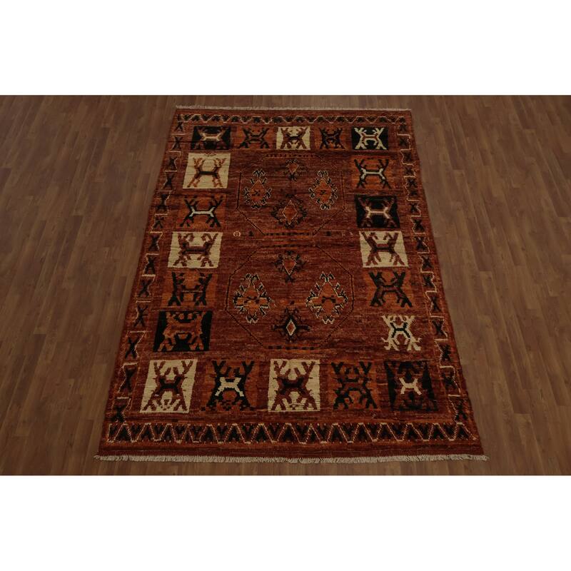 Hand Knotted Oriental 100% Wool Carpet Modern Tribal Oranges & Rust Moroccan Area Rug - 10' 0'' X 6' 8''