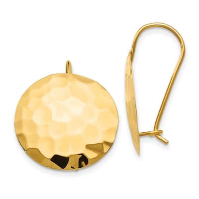 Curata 14k Yellow Gold Polished French-wire Hammered Circle Earrings (18mm x 23mm)