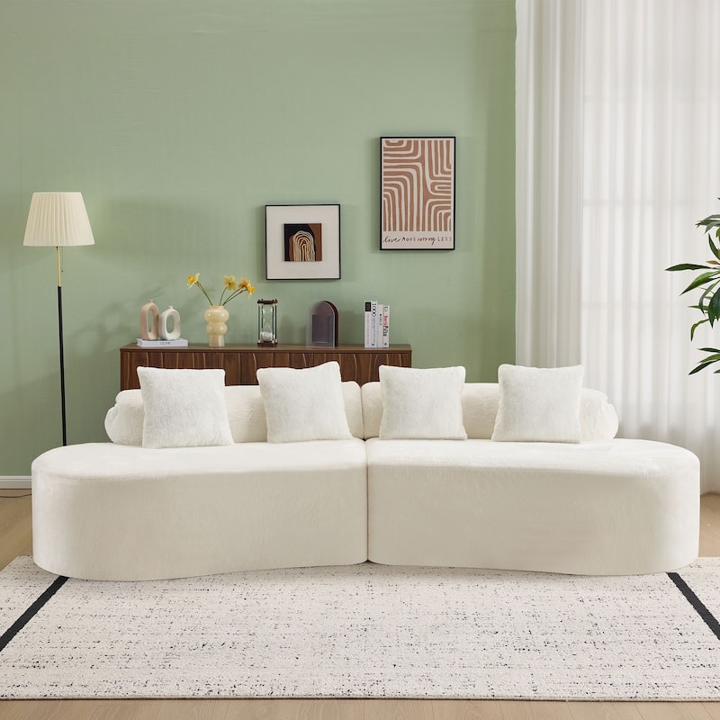 Modern And Simple Curved Flannelette Sofa.Creative Multi-Seater,With A Combination Of Pillows