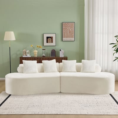 Plush Curved Sectional Sofa Cozy Modular Deep Seat Couch with Pillows