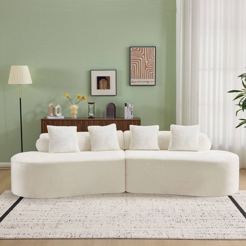 Roomfitters Modern Curved Flannelette Multi-Seater Sofa with Pillows, Creative Minimalist Design for Living Room